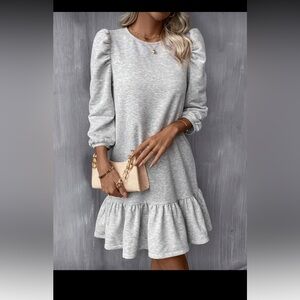 SHEIN Heather Gray Puff Sleeve Ruffle Hem Smock Dress size XL NWT